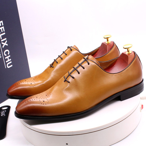 Luxury Brand Mens Oxford Shoes Genuine Leather Classic Whole Cut Lace Up Wedding Party Men Dress Shoes Brogue Business Shoes ► Photo 1/6