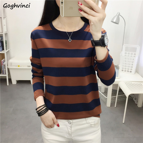 Summer T-shirts Women Striped Long Sleeve Tshirts Tees Womens Korean Style Simple Plus Size 2XL Loose All-match Harajuku Trendy ► Photo 1/6