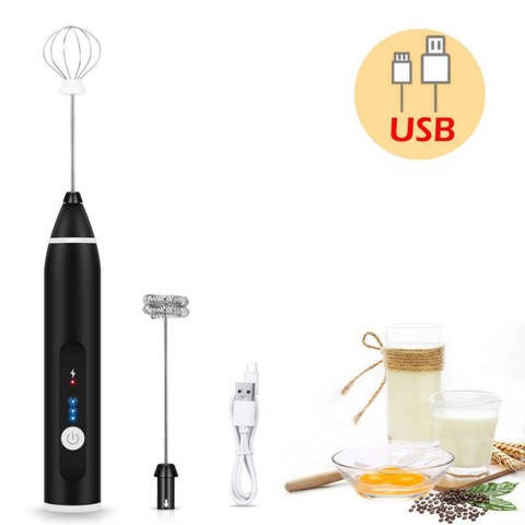 3-Speeds Egg Beater Coffee Milk Drink Whisk Mixer Heads Eggbeater Frother Stirrer USB Rechargeable Handheld Food Blender Whisk ► Photo 1/6
