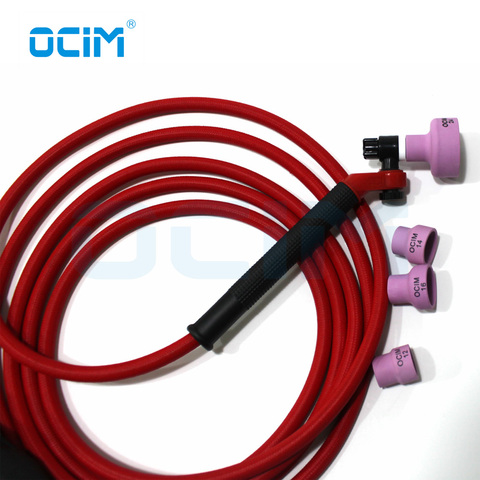 NR9 4M Red Super Soft Hose Braided Air-Cooled Complete TIG Welding Torch 35-70 Connector+Ceramic Nozzle Cups  Kits ► Photo 1/6