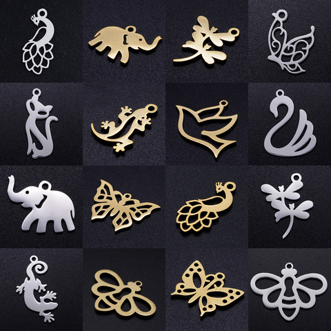 5pcs/lot diy peacock swan stainless steel charm pendant wholesale butterfly dragonfly cat jewelry bracelet connector charms ► Photo 1/6