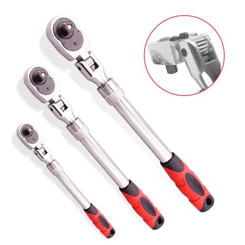72 Teeth 1/4 1/2 3/8 Telescopic Ratchet Spanner Automatic Quick Release Adjustable 90 Degrees Scaffold Handle Ratchet Wrench Set ► Photo 1/6