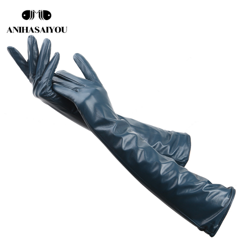 Multiple colors 50cm long leather gloves,sheepskin women's leather gloves,warm women's winter gloves,Simple women's gloves-369 ► Photo 1/6