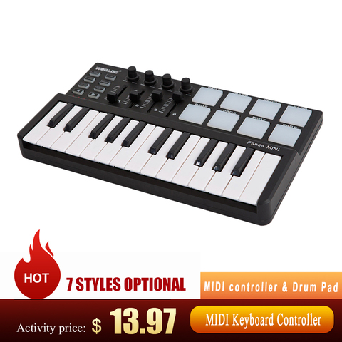 Hot WORLDE Panda MIDI Keyboard MIDI controller & Drum Pad MINI 25-Key Ultra-Portable USB MIDI Keyboard Controller Led 7 styles ► Photo 1/6