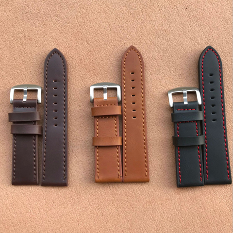 New 18mm 20mm 22mm 24mm Light Brown Vintage Watch Band Strap Leather Watchband Stainless Steel Buckle Clasp Watch Accessories ► Photo 1/6
