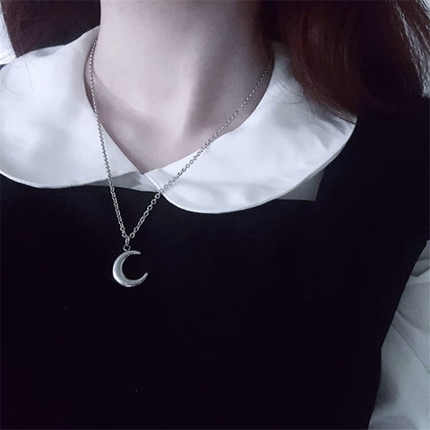 2022 Kpop Vintage Harajuku Goth Metal Moon Pendant Chain Necklace For Cool Egirl Women Men BFF Halloween Aesthetic Jewelry Gifts ► Photo 1/4