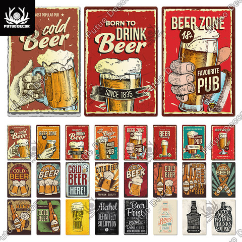 Putuo Decor Cold Beer Vintage Tin Sign Retro Metal Poster Interior Decoration for Man Cave Bar Pub Club Home Wall Decor ► Photo 1/6