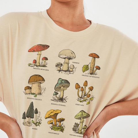 Vintage Fashion Mushroom Print Oversized T Shirt Egirl Grunge Aesthetic Streetwear Graphic Tees Women T-shirts Cute Tops Clothes ► Photo 1/3