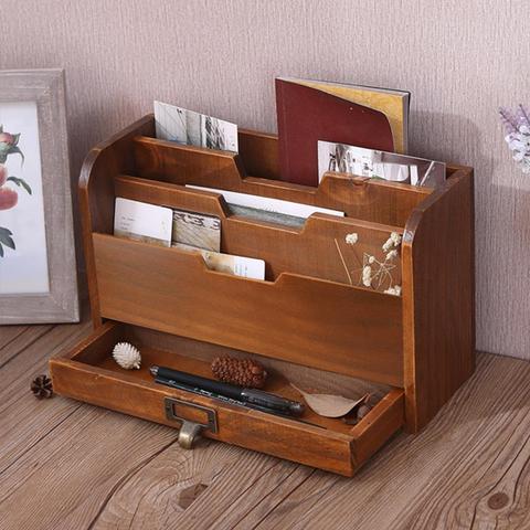 Multifunction Wooden Home Office Desk Paper File Letter Mail Box Storage Sorter Holder Desktop Key Pen Pencil Organizer ► Photo 1/6