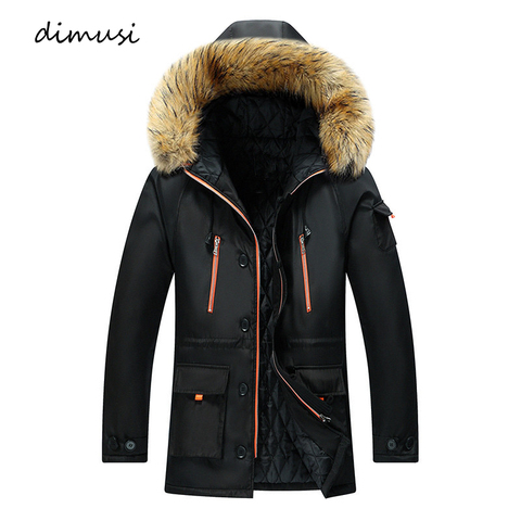 DIMUSI Winter Mens Mid-Long Jackets Mens Cotton Warm Parkas Hoodies Male Fur Collar Thermal Windbreaker Jackets Clothing 8XL ► Photo 1/6