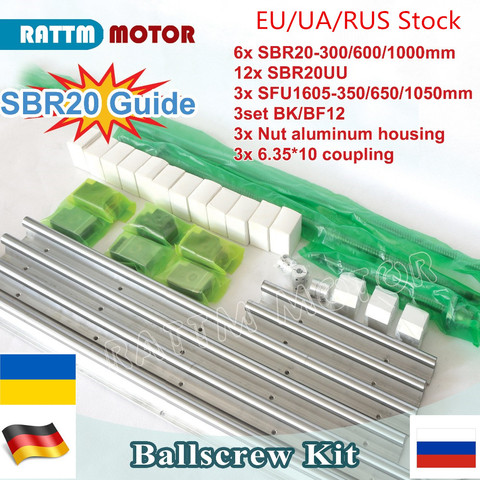 CNC Parts 6Pcs linear guideway Rail SBR20 L-300/600/1000mm & 3pcs Ball screw 1605-350/650/1050mm machining+3set BK/B12 ► Photo 1/6