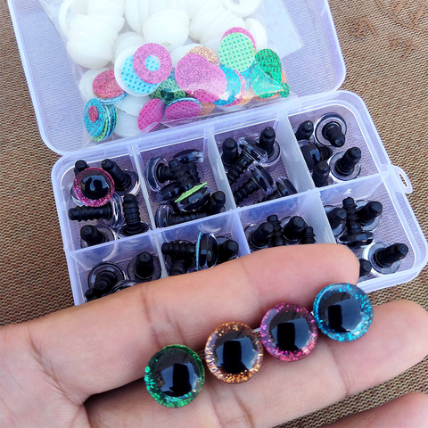 High Quality 48pcs 3D Glitter Plush Plastic Safety Eyes For Toys Amigurumi Doll Making Eyes For Dolls Mix Animal Box 12mm ► Photo 1/6