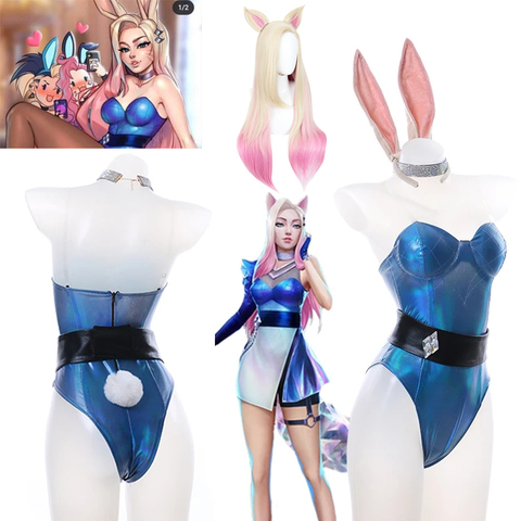Ahri Cosplay wig Costume LOL KDA Bunny Girl Sexy Girls Dress Jumpsuits Party Halloween Costumes Anime Figure Cosplay New Set ► Photo 1/6