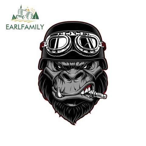 EARLFAMILY 13cm x 8.7cm for Gorilla Biker Cartoon Car Stickers Helmet Motorcycle Sunscreen Vinyl JDM Bumper Trunk Truck Graphics ► Photo 1/6