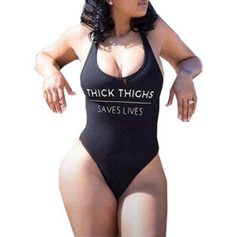 THICK THIGHS SAVE LIVES One Piece Swimsuit Plus Size Swimwear Women Sexy Bodysuit Summer Bathing Suit Higt Cut Beachwear femme ► Photo 1/6