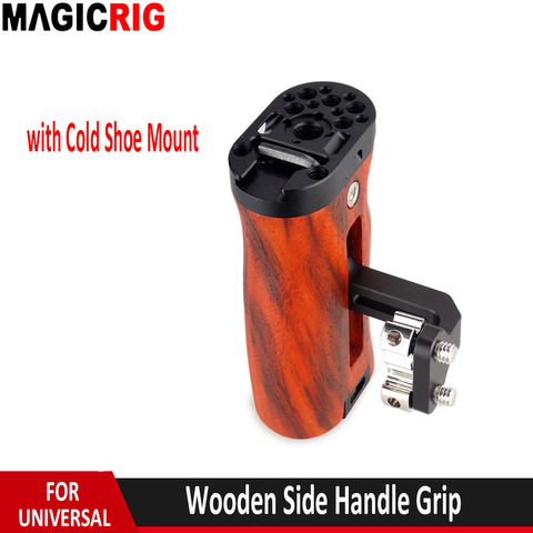 MAGICRIG Adjustable Wooden Handle Grip Universal Side Handle with Cold Shoe Mount for A7RIII A7III BMPCC 4K /6K DSLR Camera Cage ► Photo 1/6