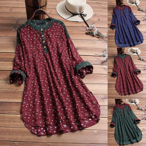 Large size cotton and linen shirt 6XL 7XL 8XL 9XL 10XL bust 155CM fashion women's round neck printing loose long-sleeved shirt ► Photo 1/6