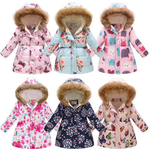 Thicken Winter Girls Jackets Fashion Printed Hooded Outerwear For kids Internal Plus Velvet Warm Girls Coats Christmas Present ► Photo 1/6