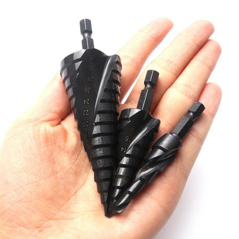 3Pcs 4-12mm 4-20mm 4-32mm HSS Step Cone Drill Bits Nitride Coated Spiral Groove Step Drill Bit for Wood Metal Hole Cutter Drill ► Photo 1/6
