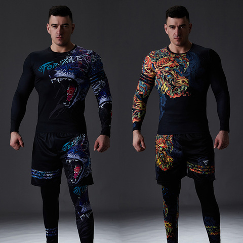 ZRCE Chinese Style Men's Tracksuit Gym Fitness Compression Sports Suit Clothes Running Jogging Sport Wear Exercise Workout Set ► Photo 1/6