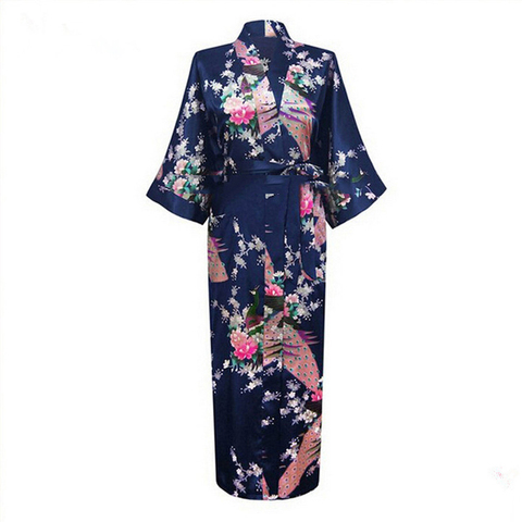 Sexy Bride Bridesmaid Wedding Dressing Woman Japanese Kimono Dress Peacock Print Satin Silk Yukata Bathing Robe Nightgown ► Photo 1/6