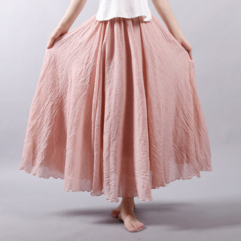 Women's Elegant High Waist Linen Maxi Skirt 2022 Summer Ladies Casual Elastic Waist 2 Layers Skirts saia feminina ► Photo 1/6