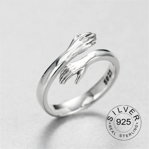 Real 925 sterling silver finger rings for women hands hug shaped Trendy fine Jewelry open Adjustable Antique Rings Anillos ► Photo 1/6