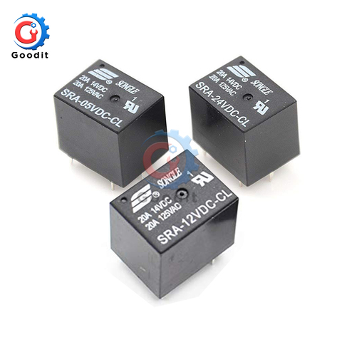 5V 12V 24V 20A DC Power Relay SRA-05VDC-CL SRA-12VDC-CL SRA-24VDC-CL 5Pin PCB Type In stock Black Automobile relay ► Photo 1/6