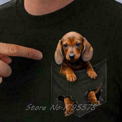 Dachshund In Pocket Men T-Shirt Summer Cotton O-neck T Shirt Men Women Unisex Fashion Tshirt Funny Hip Hop Tees Harajuku ► Photo 1/2