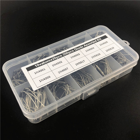 10Values x20 200pcs Rectifier Diode Schottky Assortment Electronic kit 1N4001~1N4007 1N5817 1N5818 1N5819 With storage Box ► Photo 1/3