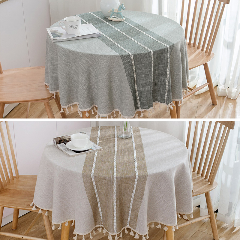 Embroidery Table Cloths Chair Sashes, White Linen Tablecloth For Round Table