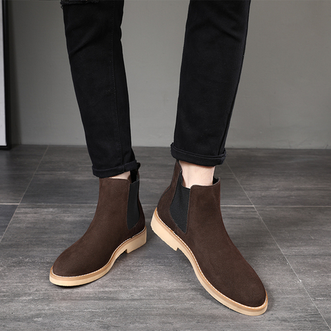 Pointed Toe British Vintage Men Casual Shoes Genuine Leather Male Ankle Boots Slip-On Dress Wedding Snow Warm Plush Chelsea Boot ► Photo 1/6