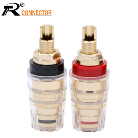 2PCS/1pair Brass Gold Plated 4MM Binding Post Terminals Binding Banana Plug Connector for Speaker Amplifier Red+Black Color ► Photo 1/6