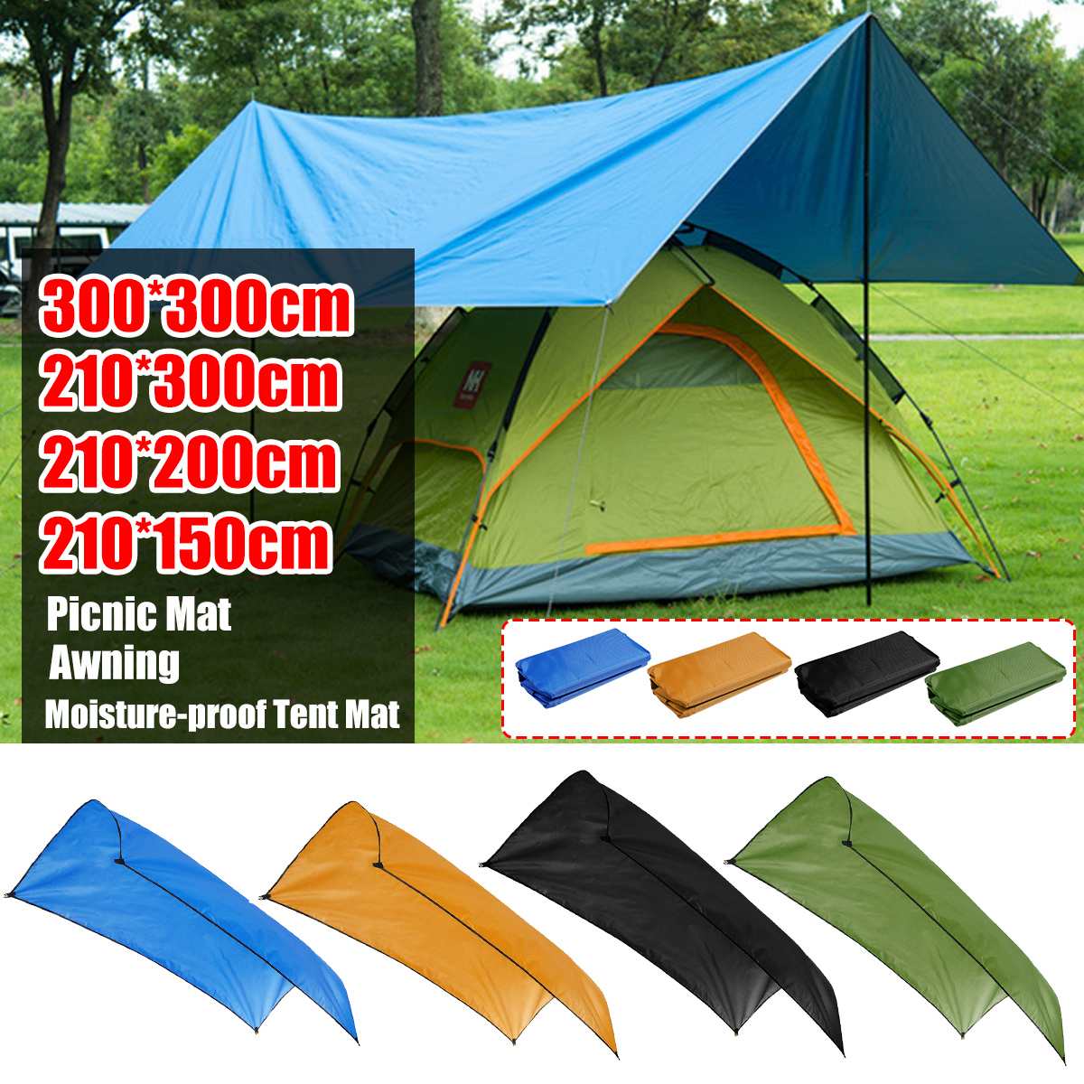 Waterproof Camping Tent Tarp Outdoor Awning Shade Sun Rain Shelter Mat Canopy,