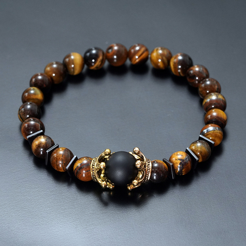 Charm Bracelet for Men Fashion Luxury Antique crown High quality Tiger eye stone bead Bracelets Jewelry Male Pulseira bileklik ► Photo 1/6