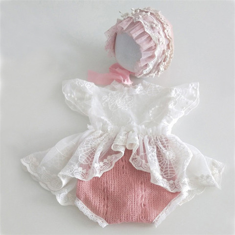 Newborn Photography Props  Newborn Hat Lace Romper Bodysuits Outfit Baby Girl Dress Photo Costume ► Photo 1/6