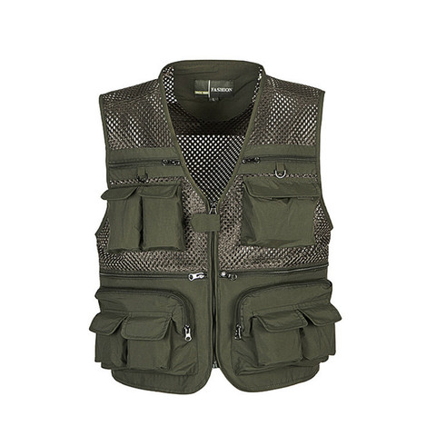 Outdoor Fishing Vests Quick Dry Breathable Multi Pocket Mesh Jackets Photography Hiking Vest Army green fish Vest ► Photo 1/6