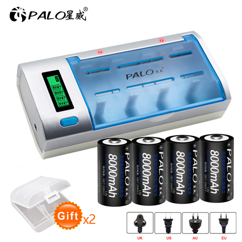 4-8pcs D size rechargeable battery 1.2V 8000mAh NI-MH + intelligent fast LCD display charger for AA AAA C D 9V 6F22 ► Photo 1/6