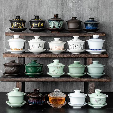 Ceramic Gaiwan jingdezhen Chinese Kungfu Teaset Three talents Tea Bowl Large Teacup Saucer Set Home tea maker Tea ceremony Gift ► Photo 1/6