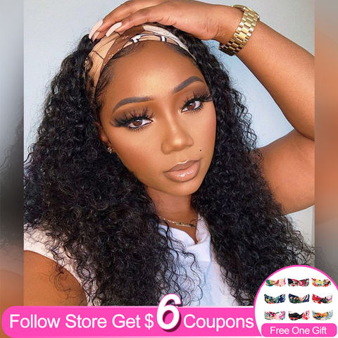 Human Hair Wigs Headband Wig 30 Inch Curly Wave Brazilian Machine Made Remy Natural Color Hair Wigs For Black Women 150% Density ► Photo 1/6
