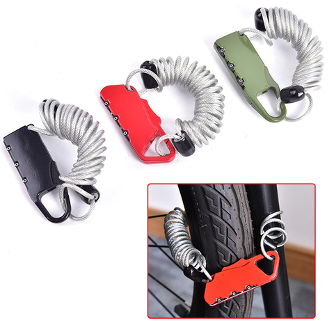 Bike Lock Spring Disc Cable Wire Security Lock Portable Spring Anti-theft Bicycle Code Lock Mini 3 Digits Combination Password ► Photo 1/6