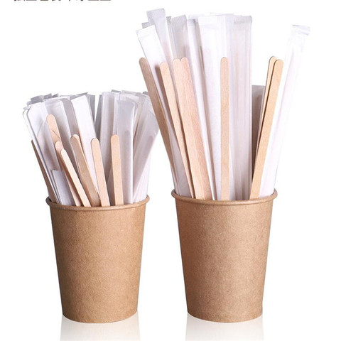 100pcs Disposable stir sticks Natural Wooden tea Coffee Stirrers  Shop Cafe Supplies Dinerware sets ► Photo 1/6