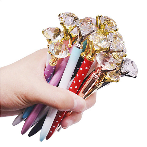 100 pcs Luxury Crystal Pen 14cm Long Diamond Wafer Metal Ballpoint Pen 0.7mm Blue Writing Pen Student School Gift Ball Pen Like ► Photo 1/6