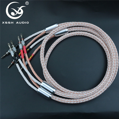 1 pair XSSH audio HIFI carbon fiber Rhodium Plated banana plug to banana plug OFC copper 24 core speaker cable Cord Wire ► Photo 1/6