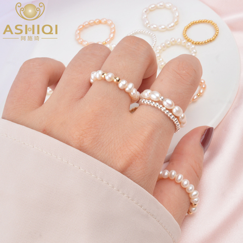 ASHIQI Small Natural Freshwater Pearl Couple Rings for Women Real 925 Sterling Silver Jewelry for Women wholesale Fashion Gift ► Photo 1/6