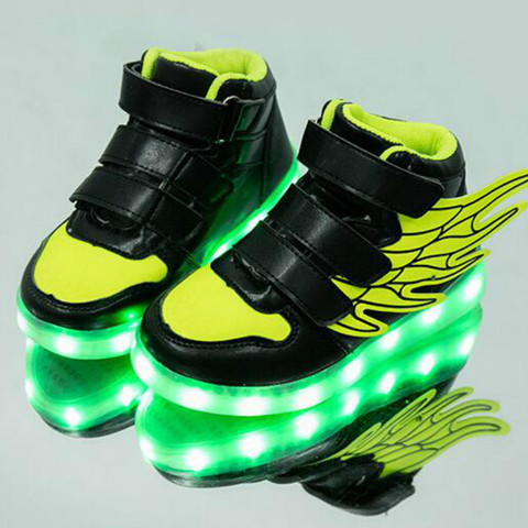 Usb Charging LED Glowing Sneakers Kids Wings Lights Up Luminous Shoes Girls Boys 