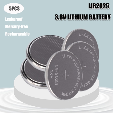 5PCS Rechargeable Battery LIR2025 3.6V Lithium Button Built-in Coin Cell Batteries Watch Cells LIR 2025 Replaces CR2025 ► Photo 1/6