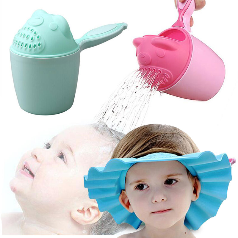 Buy Online Cartoon Baby Bath Caps Baby Shampoo Cup Children Bathing Bailer Baby Shower Spoons Child Washing Hair Cup Kids Bath Tool Alitools