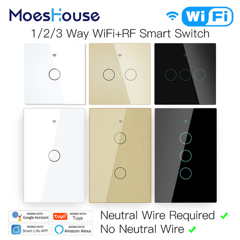 WiFi Smart Light Switch No Neutral Wire Required Smart Life Tuya APP control Alexa Google Home Compatible 1/2/3/4 Gang EU US ► Photo 1/6