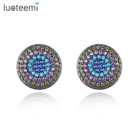 LUOTEEMI Ethnic Round Stud Earrings for Women Girls Multicolor and White Cubic Zircon Fashion Jewelry Dating Christmas Gift ► Photo 1/6